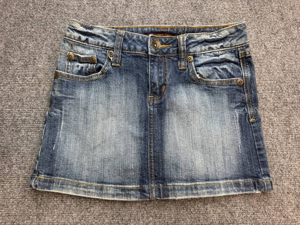 Zana Di Women's Size 5 Y2K Low Rise Denim Mini Skirt Distressed Stretch